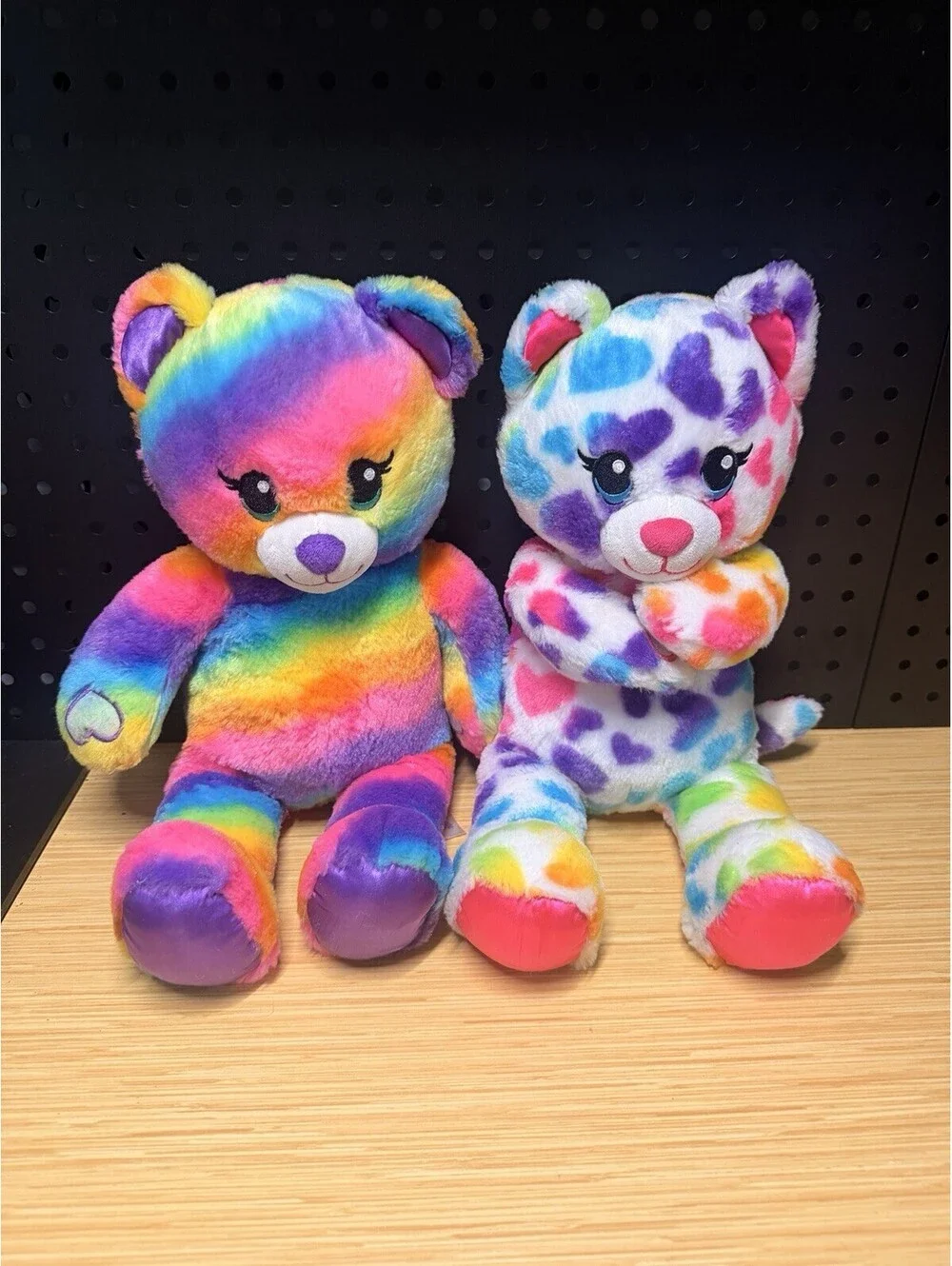 Plush Build A Bear Lot Rainbow Bear Heart Kitten Lot of 2